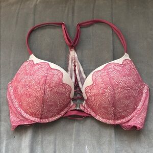 Victoria's Secret Very Sexy Push Up Bra Pink Lace Racerback Front Clasp Size 34C